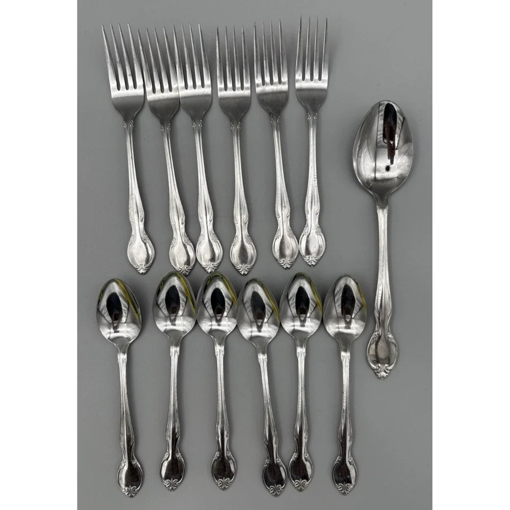 IIC Stainless Japan 13 piece Serving‎ spoon forks Flatware Vintage floral